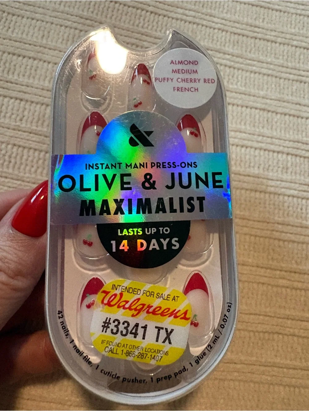 Olive & June Maximalist Press-On Nails in Red and White Puffy Red Cherry